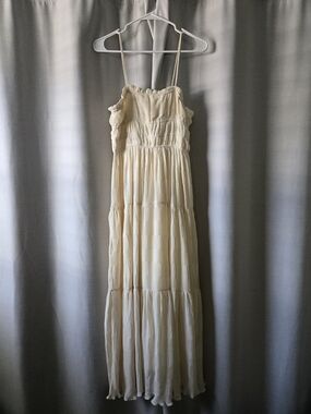Cream Maxi Sundress with Smocked Bodice